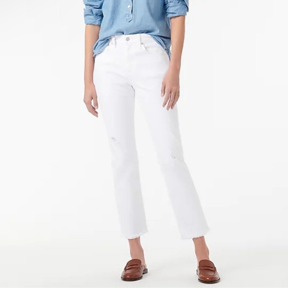 J. Crew Slim Boyfriend Distressed Raw Hem Jeans White 30 Tall